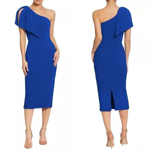 New! Dress the Population Tiffany One Shoulder Midi Dress Electric Blue, size S‎ - Picture 1 of 16